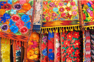 Colorful hand embroidered fabrics in Mexico City